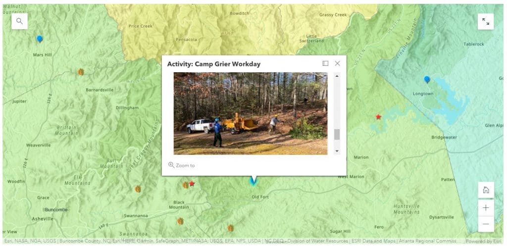 Screenshot of Storymap showing map with a photo overlaid